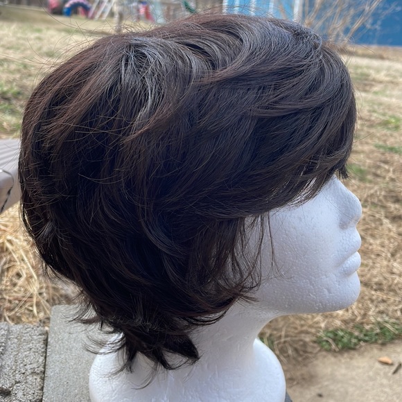 NWT 9” BROWNBLACK almost black darkest brown short side part natural unisex wig - Picture 2 of 16